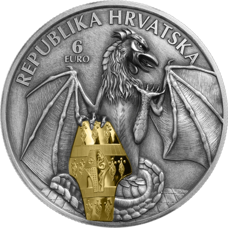 Srebrna moneta 6 Euro Smoki z Trsatu rewers