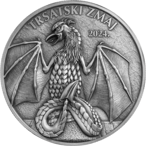 Srebrna moneta 6 Euro Smoki z Trsatu awers