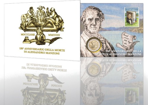 2 € Alessandro Manzoni, Okładka filatelistyczno-numizmatyczna, Watykan, 2023