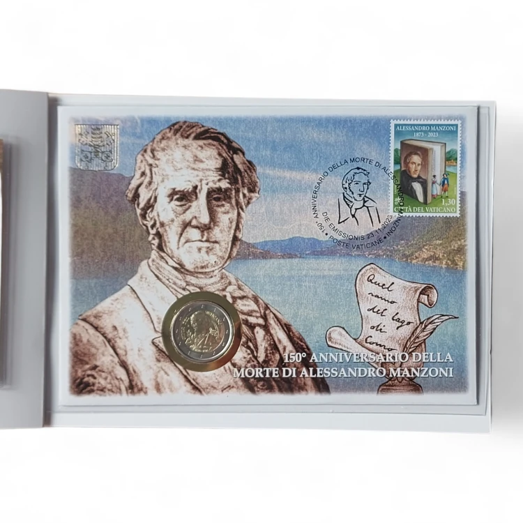 2 € Alessandro Manzoni, Okładka filatelistyczno-numizmatyczna, Watykan, 2023