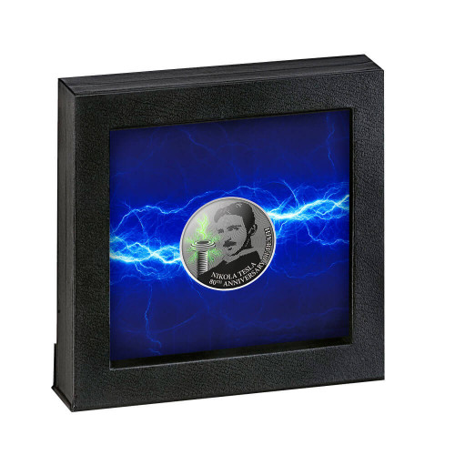 Srebrna moneta 500 CFA Nikola Tesla ramka