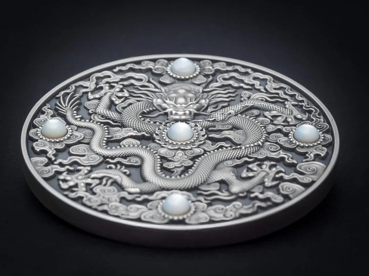 Srebrna moneta 5$ Dragon Art rewers prezentacja