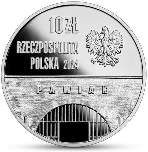 Srebrna moneta 10 zł Pamięci więźniów warszawskiego Pawiaka awers