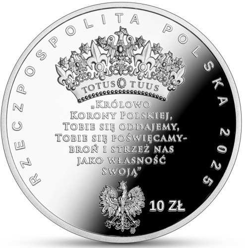 Srebrna moneta kolekcjonerska NBP 10 zł W Polskę wierzę – Jasna Góra – duchowa stolica Polski awers