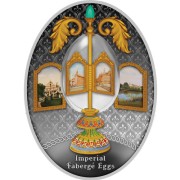 Srebrna moneta Jajo z obrotowymi miniaturami, Seria: Jaja Faberge rewers