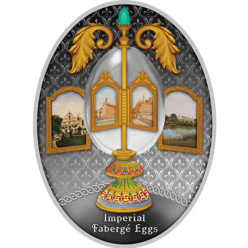 Srebrna moneta Jajo z obrotowymi miniaturami, Seria: Jaja Faberge rewers
