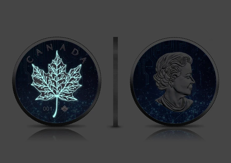 Srebrna moneta 1 oz Kanadyjski Liść Klonowy, Seria: Artificial Intelligence efekt glow
