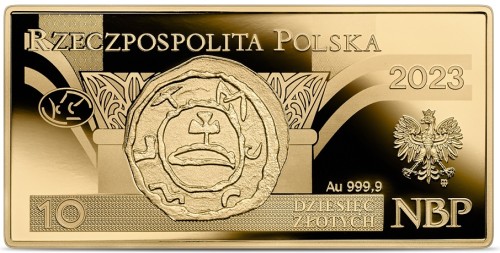 Złota moneta kolekcjonerska Polskie banknoty obiegowe – banknot o nominale 10 zł awers