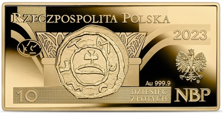 Złota moneta kolekcjonerska Polskie banknoty obiegowe – banknot o nominale 10 zł awers