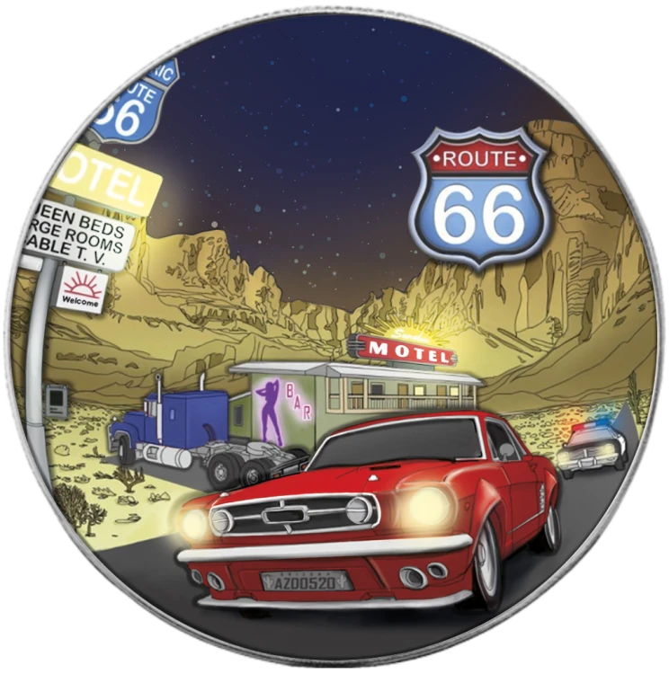 1 $, ROUTE 66, Seria: Słynne trasy Ameryki, Srebrna moneta