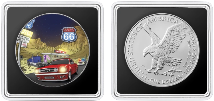 1 $, ROUTE 66, Seria: Słynne trasy Ameryki, Srebrna moneta