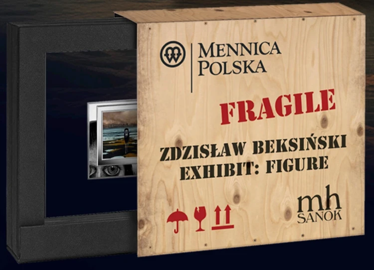 Srebrna moneta kolekcjonerska 1000 CFA Postać Zdzisław Beksiński etui