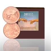 Miedziana moneta 20 euro Sztuka i Wiara Watykan prezentacja