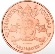 Miedziana moneta 20 euro Sztuka i Wiara Watykan awers
